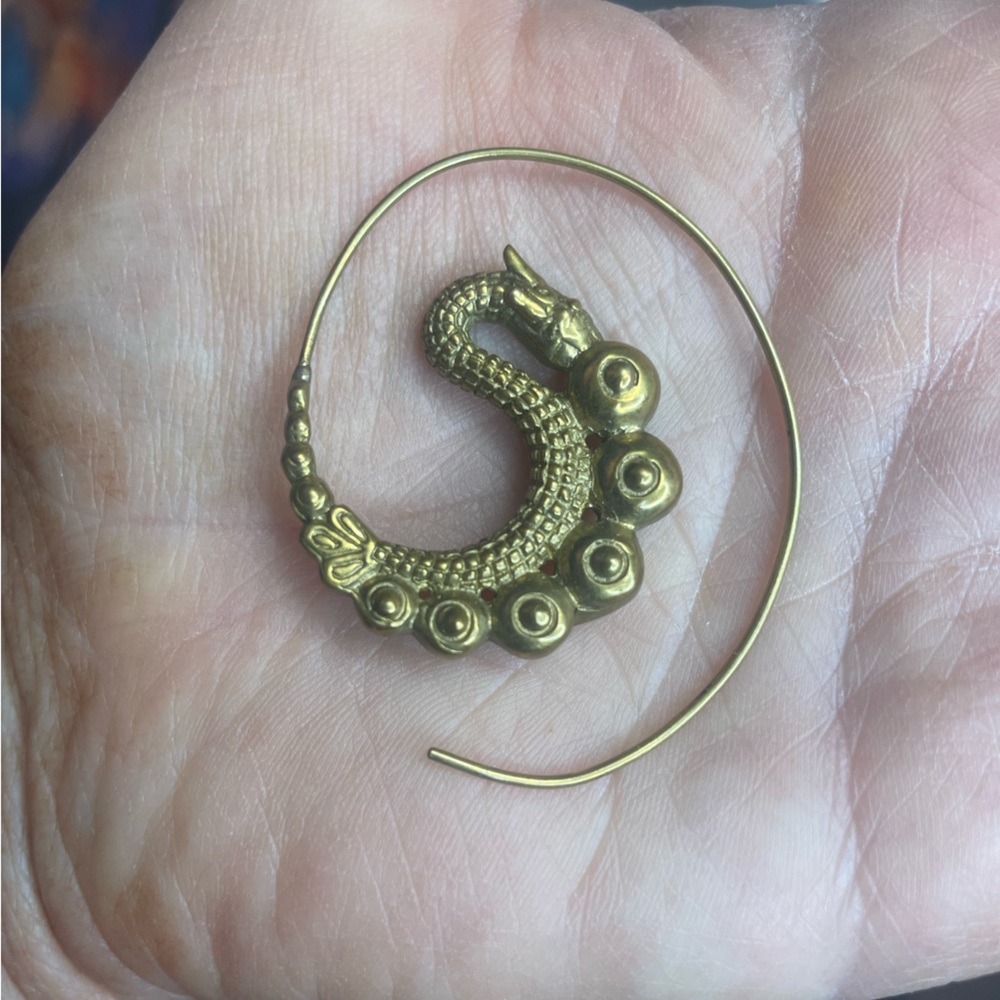Dragon Scroll Spiral Brass Earring